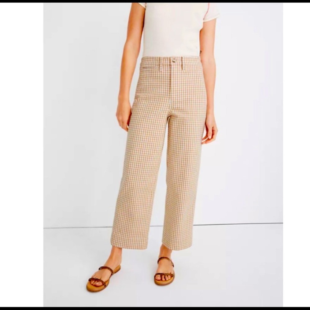 Madewell Emmett Slim Wide Leg Crop in Brown and White Check